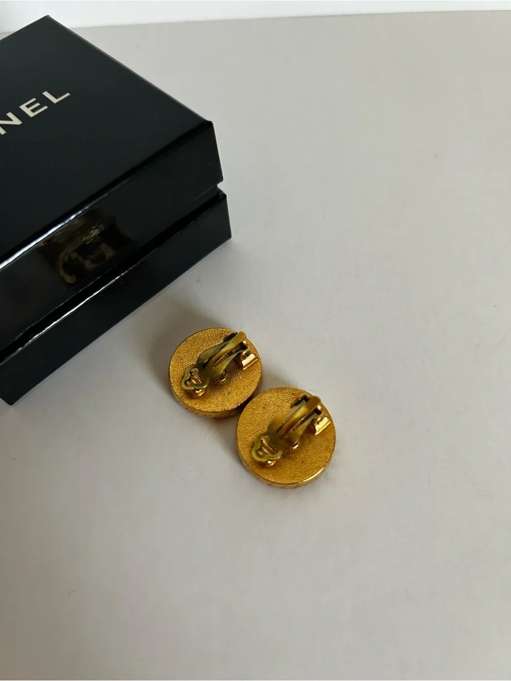CHANEL Gold and Black CC Button Earrings